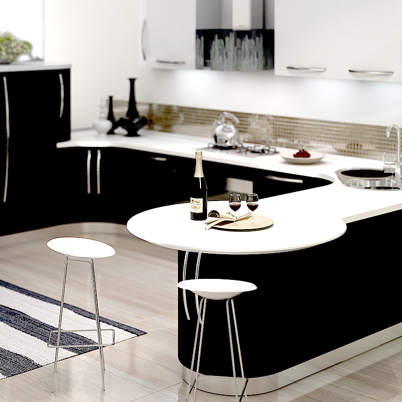 志邦橱柜 整体厨房 整体橱柜 橱柜定做 纯黑钢琴烤漆 北极光