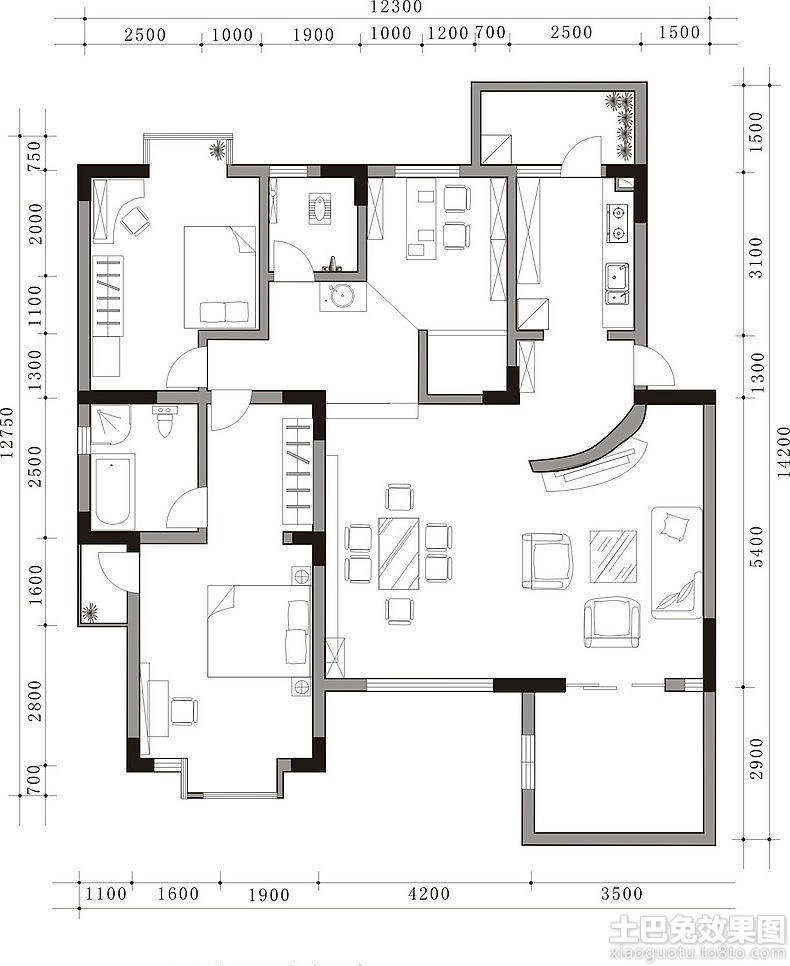 三居室房子设计平面图 (2/11)