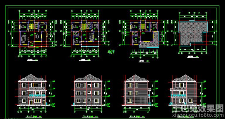 联排建筑屋顶平面图 (4/5)