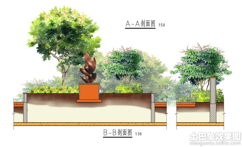 广场景观手绘剖面图 (3/7)