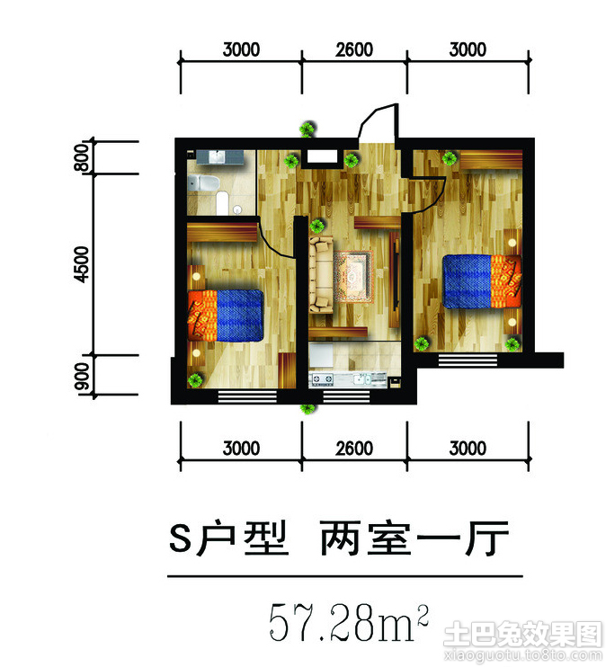 两室一厅室内设计平面图欣赏 (1/10)