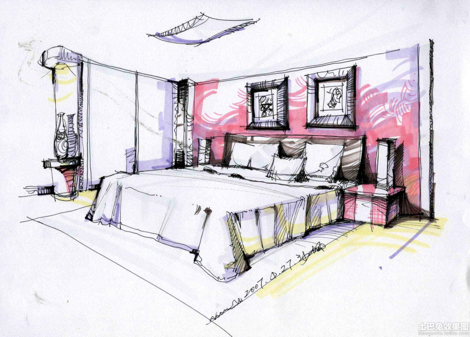 卧室手绘效果图步骤