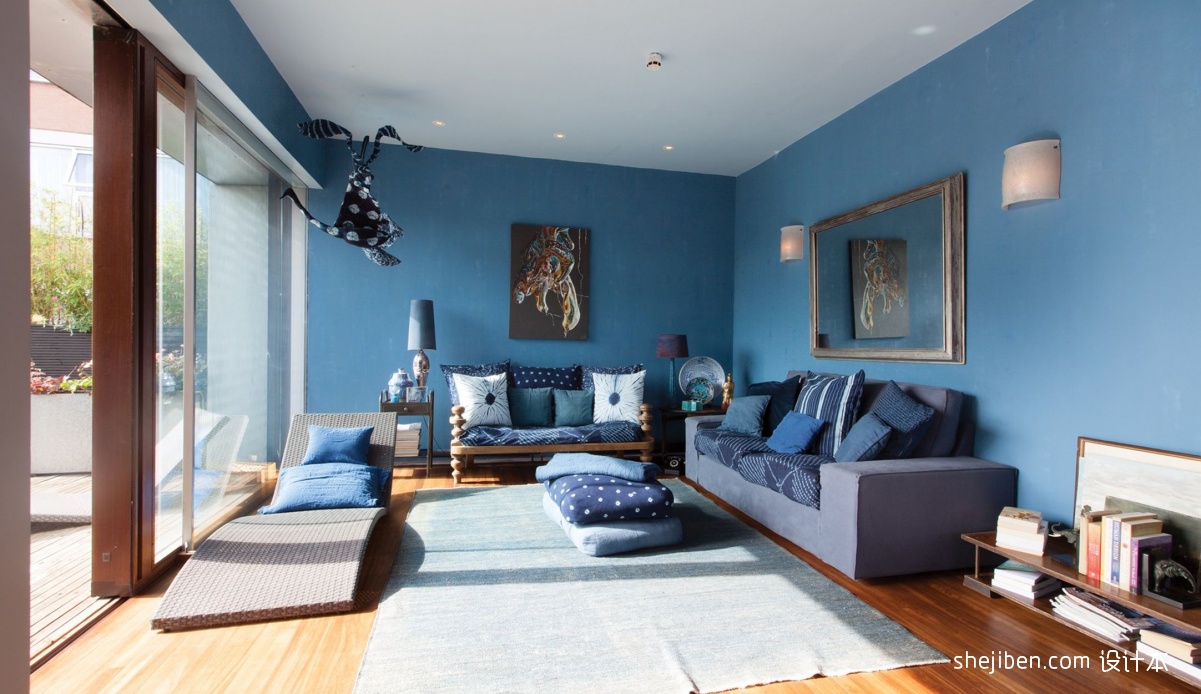 客厅与阳台隔断 蓝色客厅沙发背景墙装修效果图