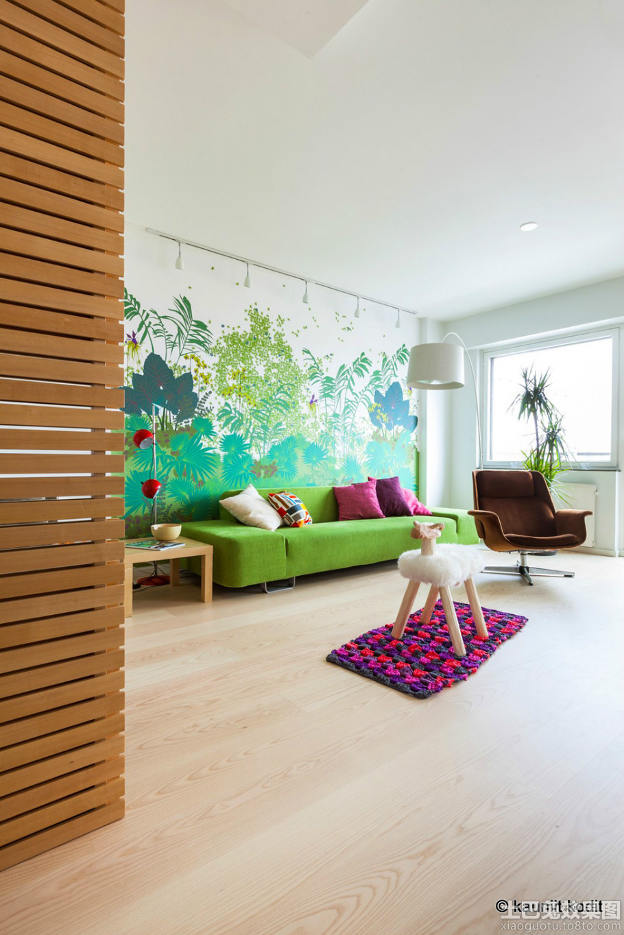 北欧风格单身公寓客厅墙体彩绘效果图